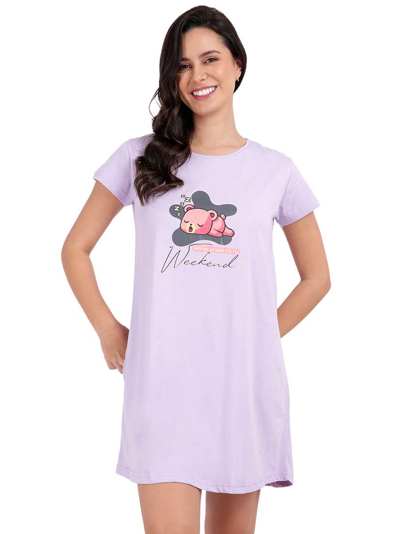women printed round neck sleepshirt