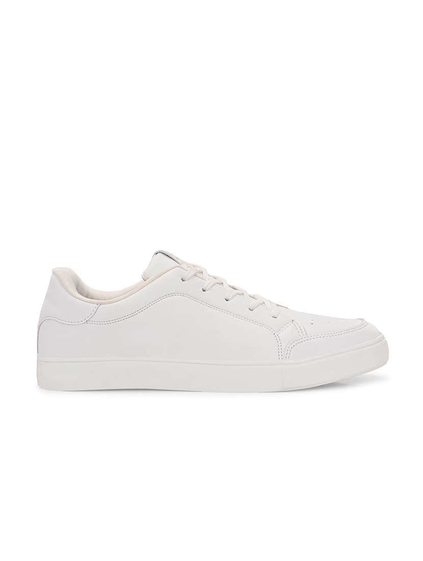 men solid white lace up sneaker - 21730688 - Standard Image - 2