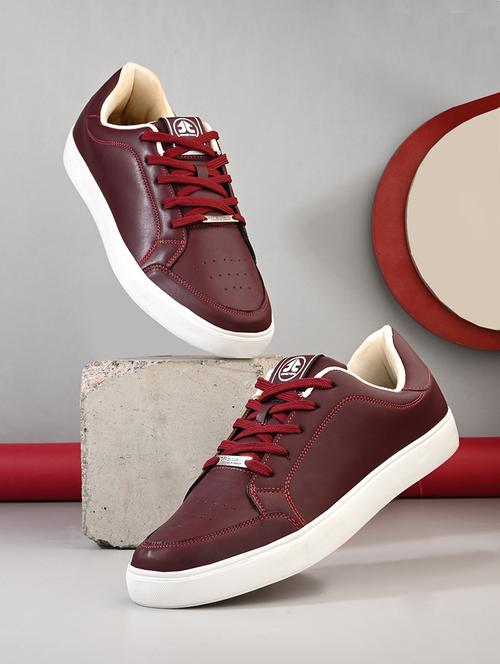 men solid maroon lace up sneaker - 21730690 - Standard Image - 0