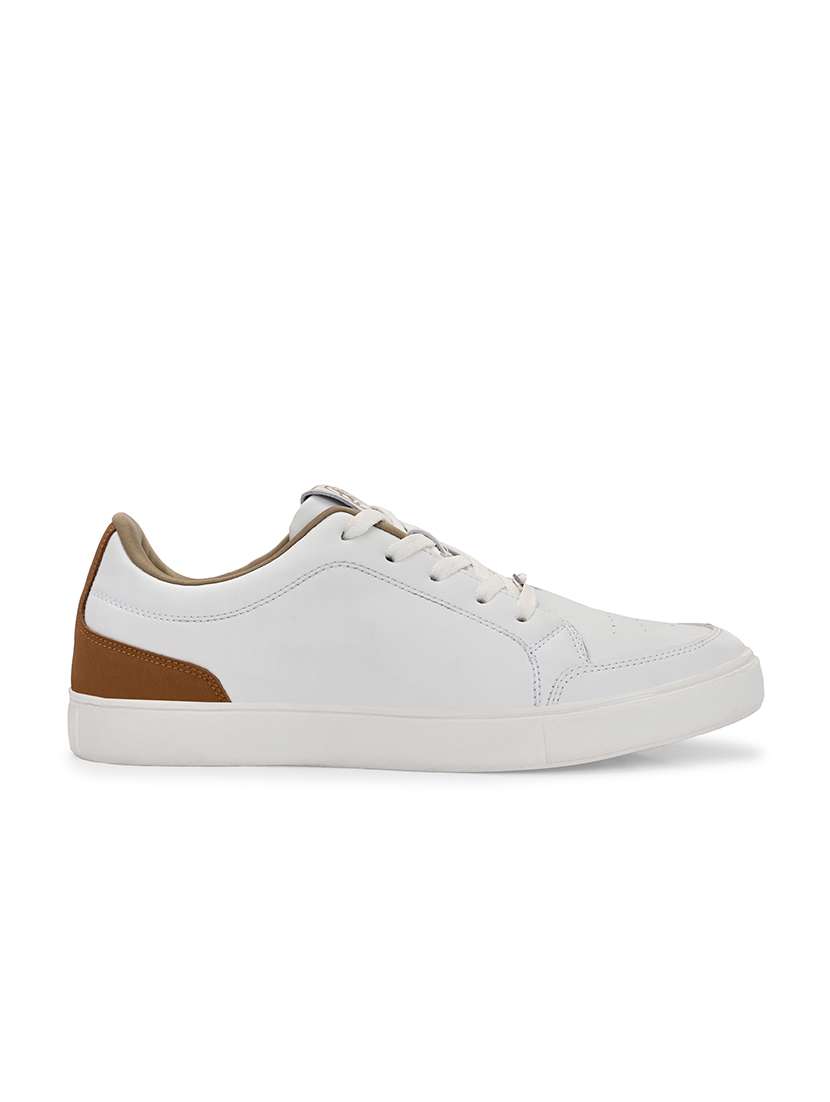 men solid white lace up sneaker - 21730694 - Standard Image - 2