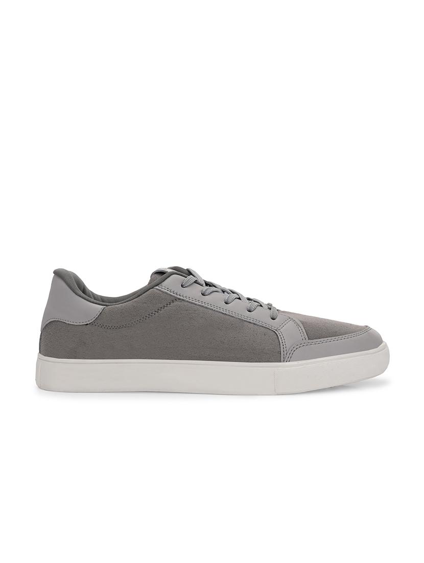 men solid grey lace up sneaker - 21730698 - Standard Image - 2