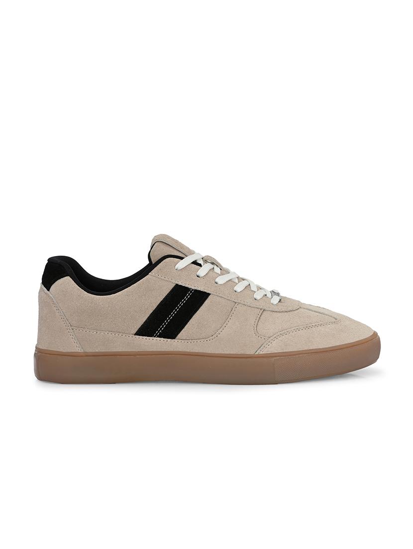 men solid beige lace up sneaker - 21730704 - Standard Image - 2