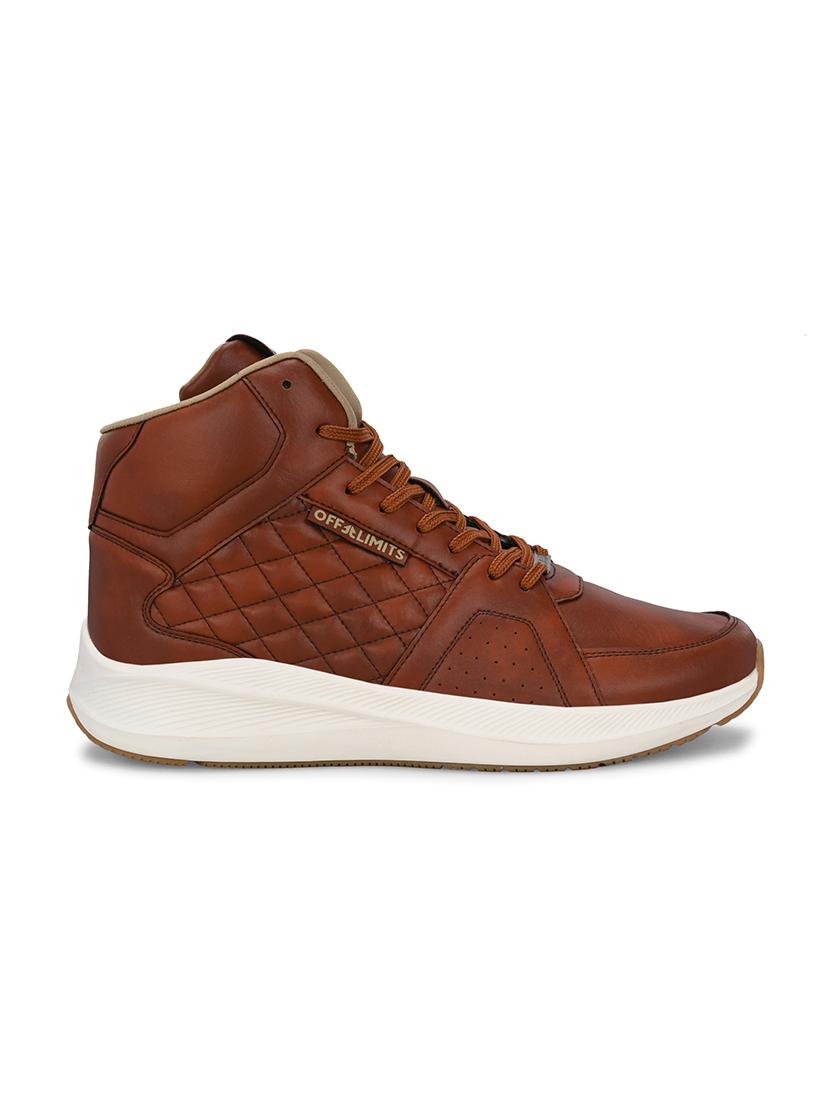 men solid tan lace up high ankle sneaker - 21730708 - Standard Image - 2