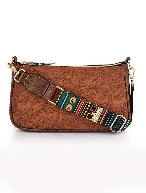 women tan printed sling bag - 21730815 - Standard Image - 0