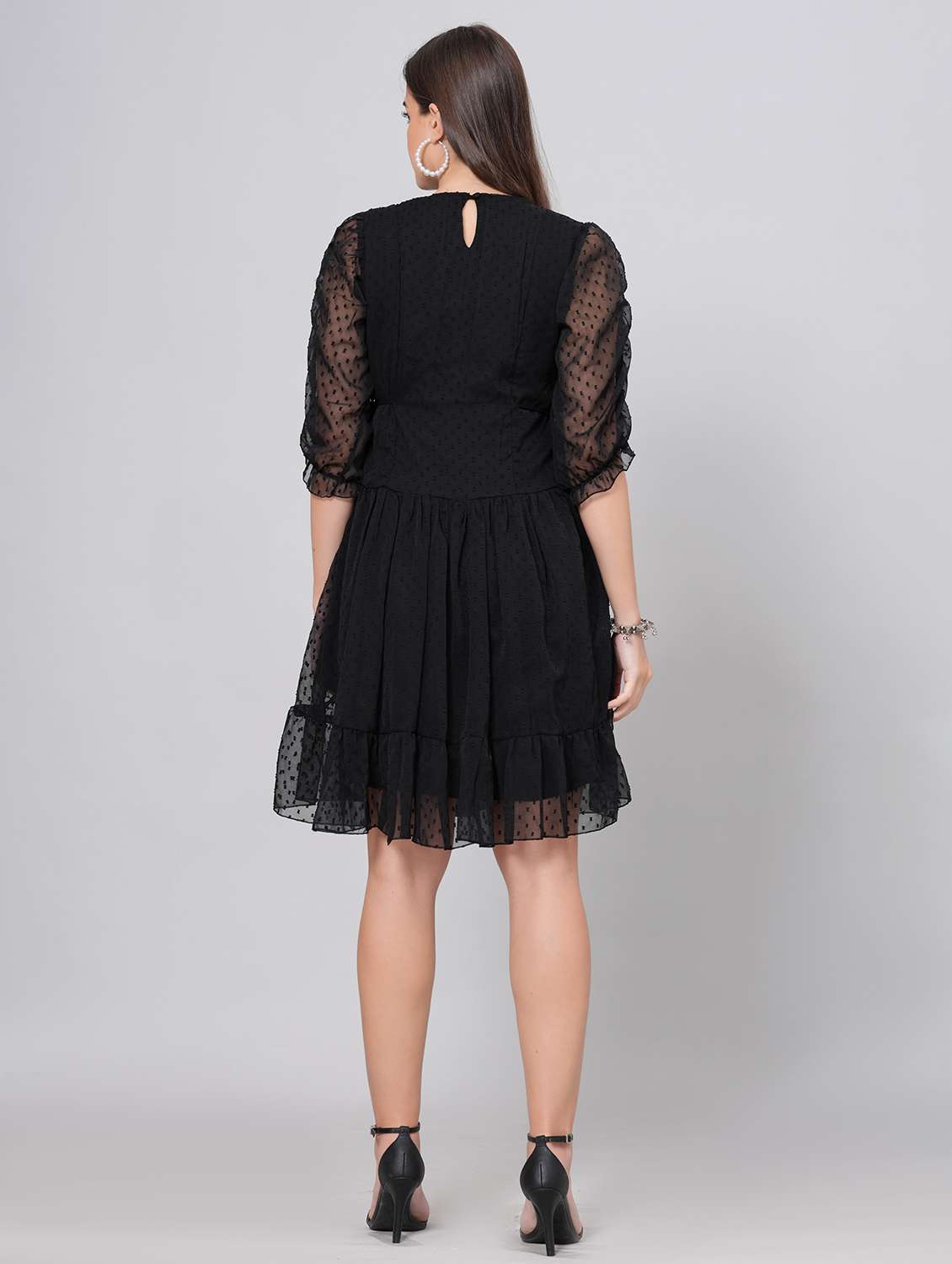 women embroidered puff sleeves tiered dress - 21730857 - Standard Image - 2