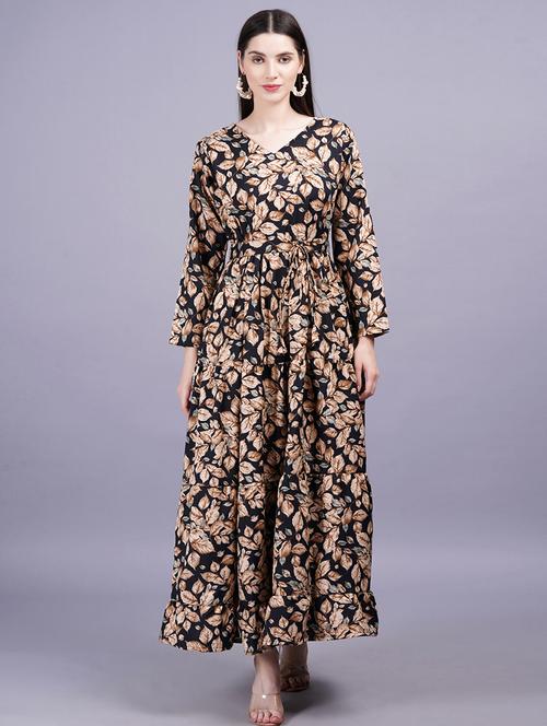 women printed puff sleeves fit & flare dress - 21730879 -  Standard Image - 0