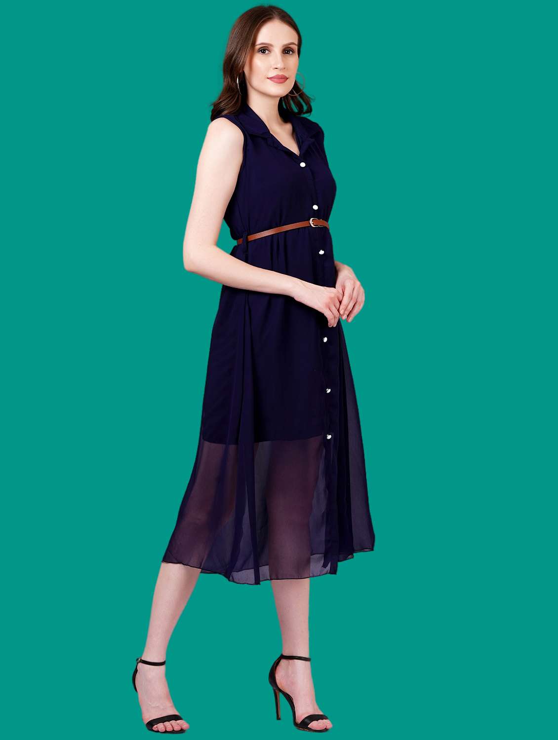 women solid sleeveless a-line dress - 21730893 - Standard Image - 2