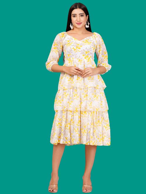 women printed puff sleeves layered dress - 21730908 - Standard Image - 0