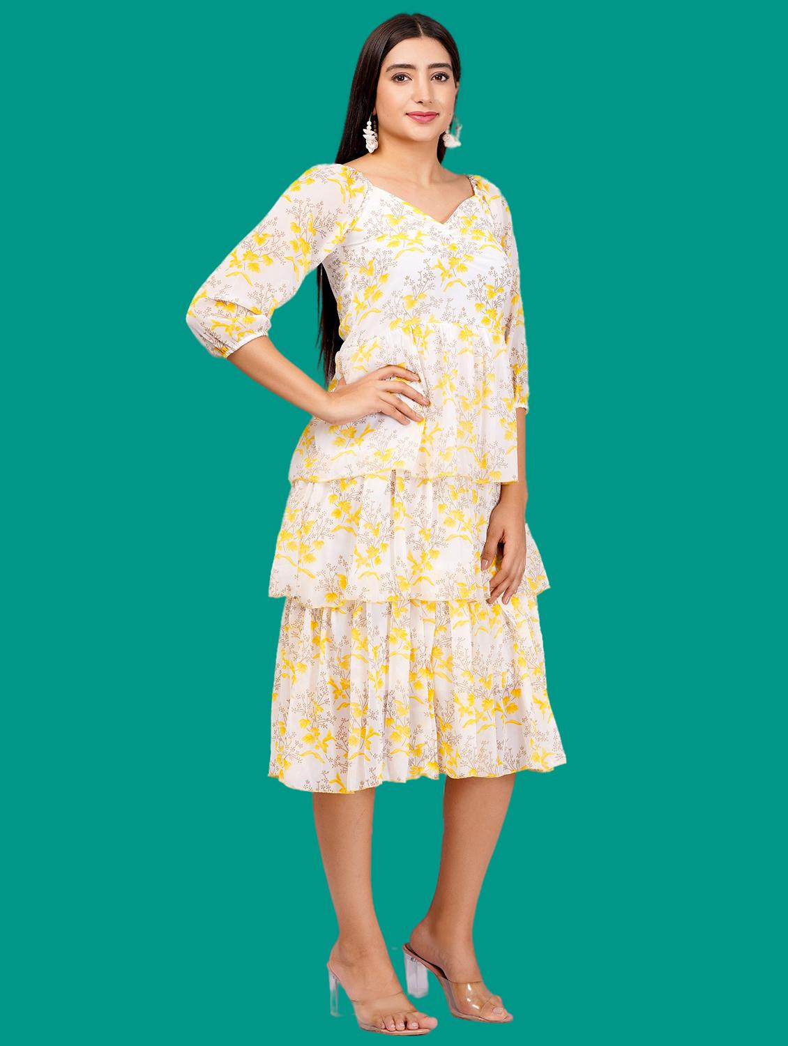 women printed puff sleeves layered dress - 21730908 - Standard Image - 2