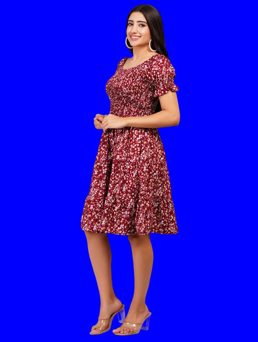 women printed puff sleeves tiered dress - 21730919 -  Standard Image - 2