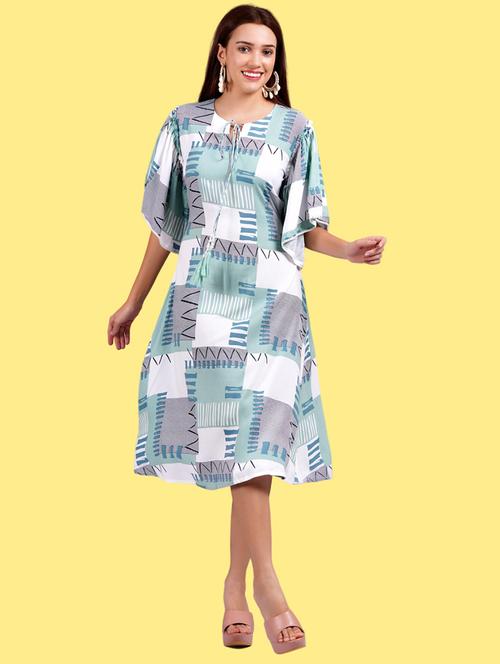 women printed flute sleeves a-line dress - 21730950 - Standard Image - 0