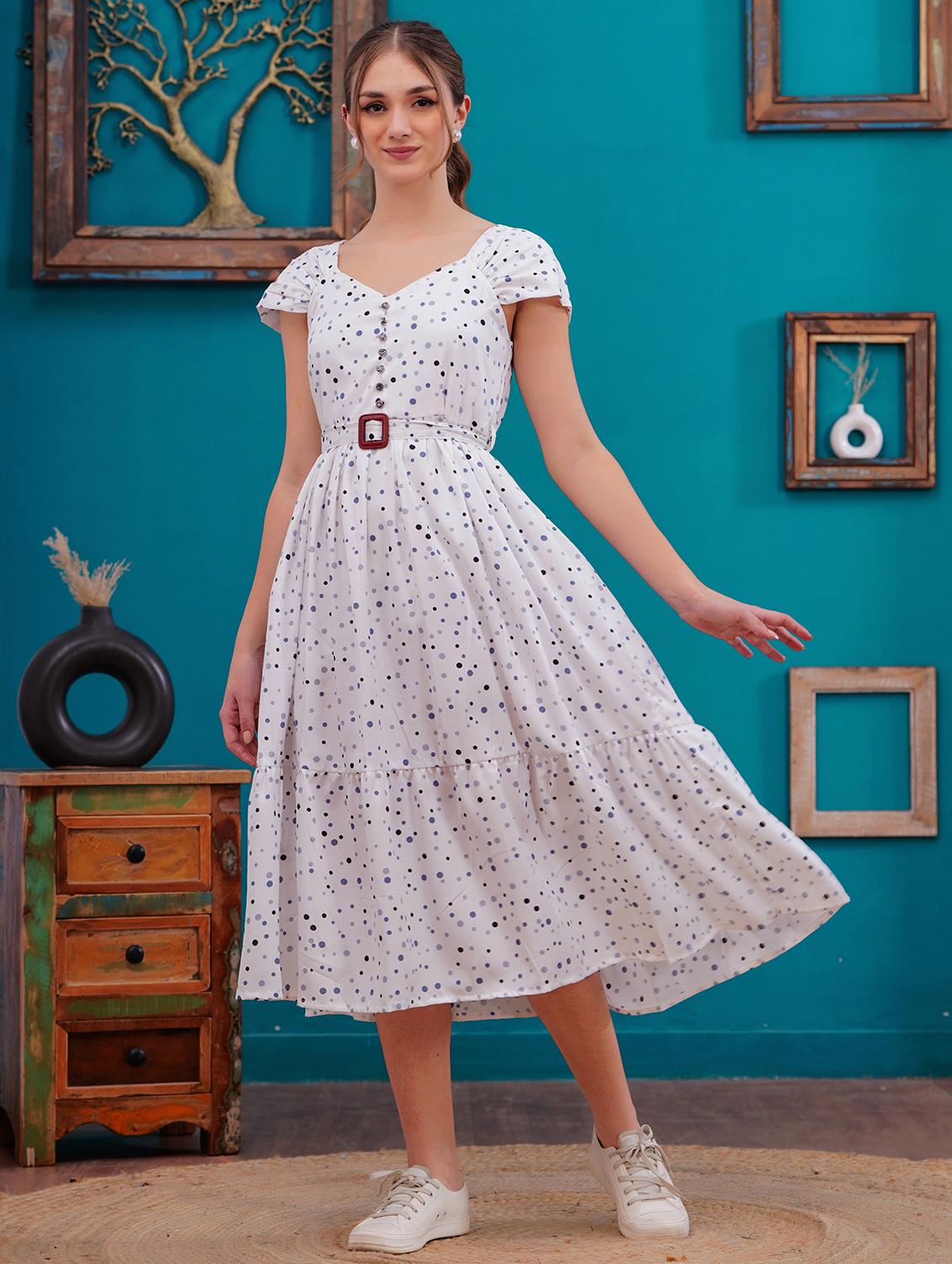 women polka doted cap sleeves tiered dress - 21730978 - Standard Image - 2