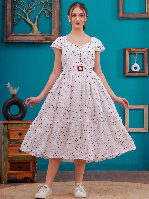 women polka doted cap sleeves tiered dress - 21730980 - Standard Image - 0