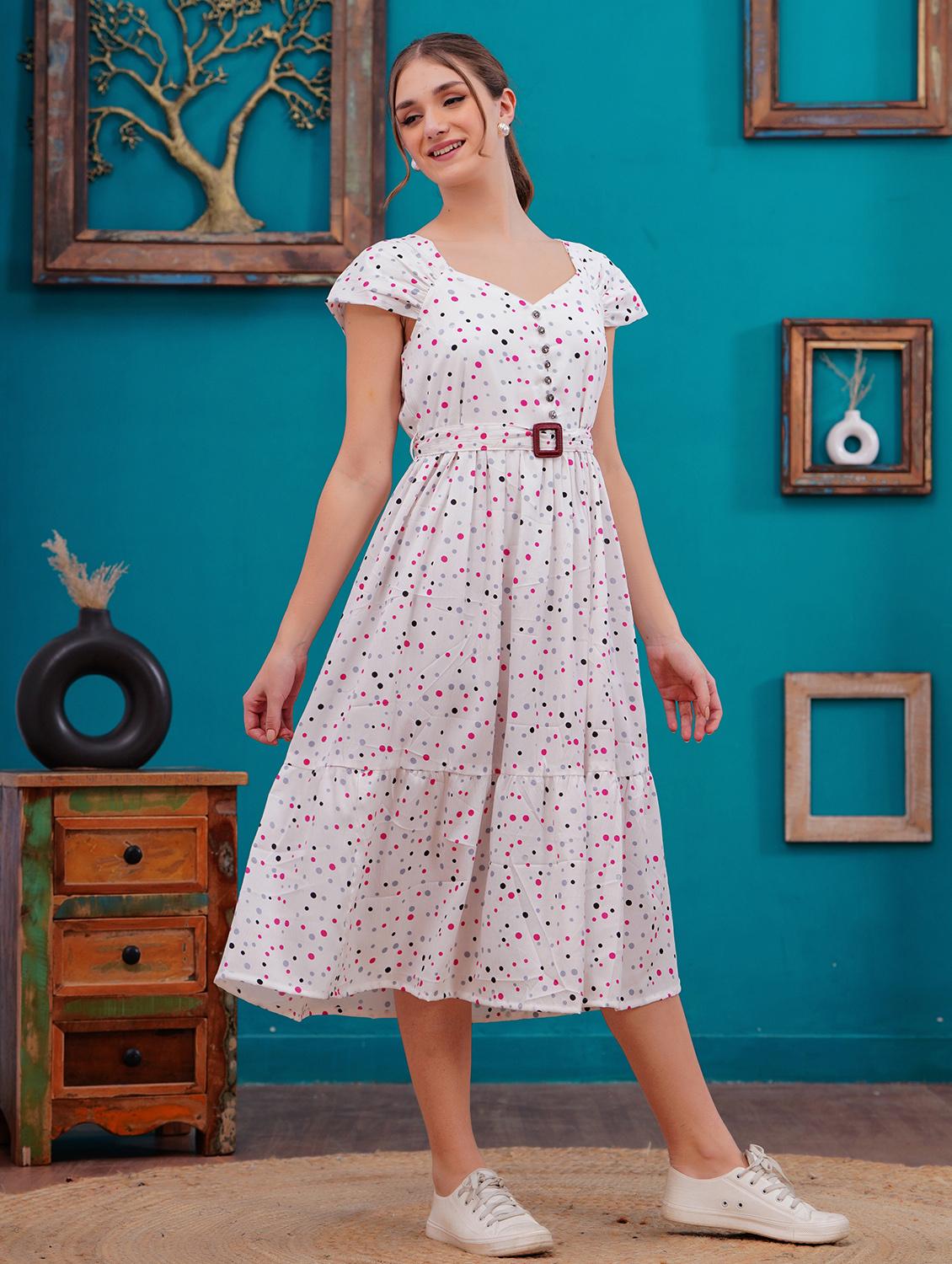 women polka doted cap sleeves tiered dress - 21730980 - Standard Image - 2