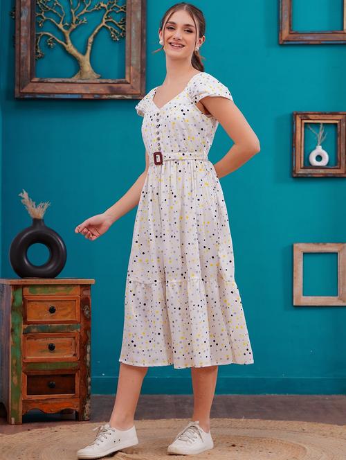 women polka doted cap sleeves tiered dress - 21730982 - Standard Image - 0