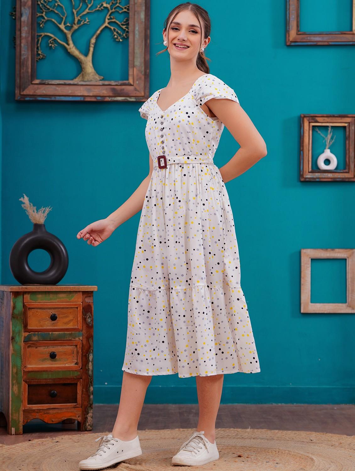 women polka doted cap sleeves tiered dress - 21730982 - Zoom Image - 0