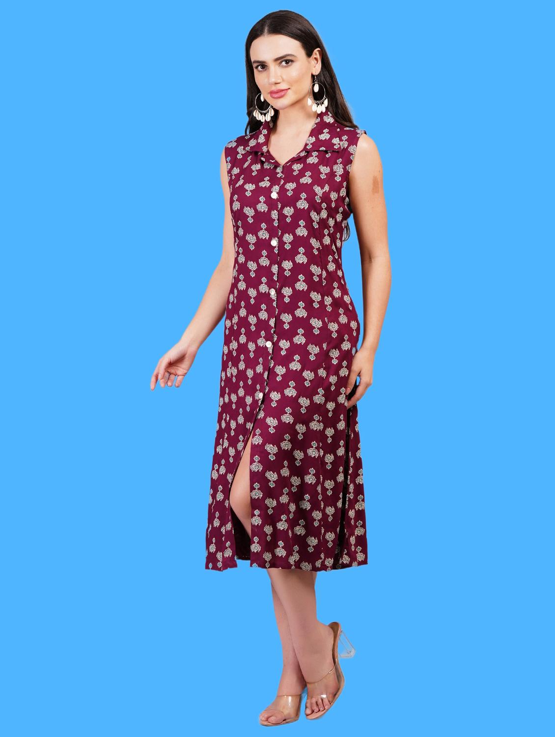 women printed sleeveless a-line dress - 21730994 - Standard Image - 2