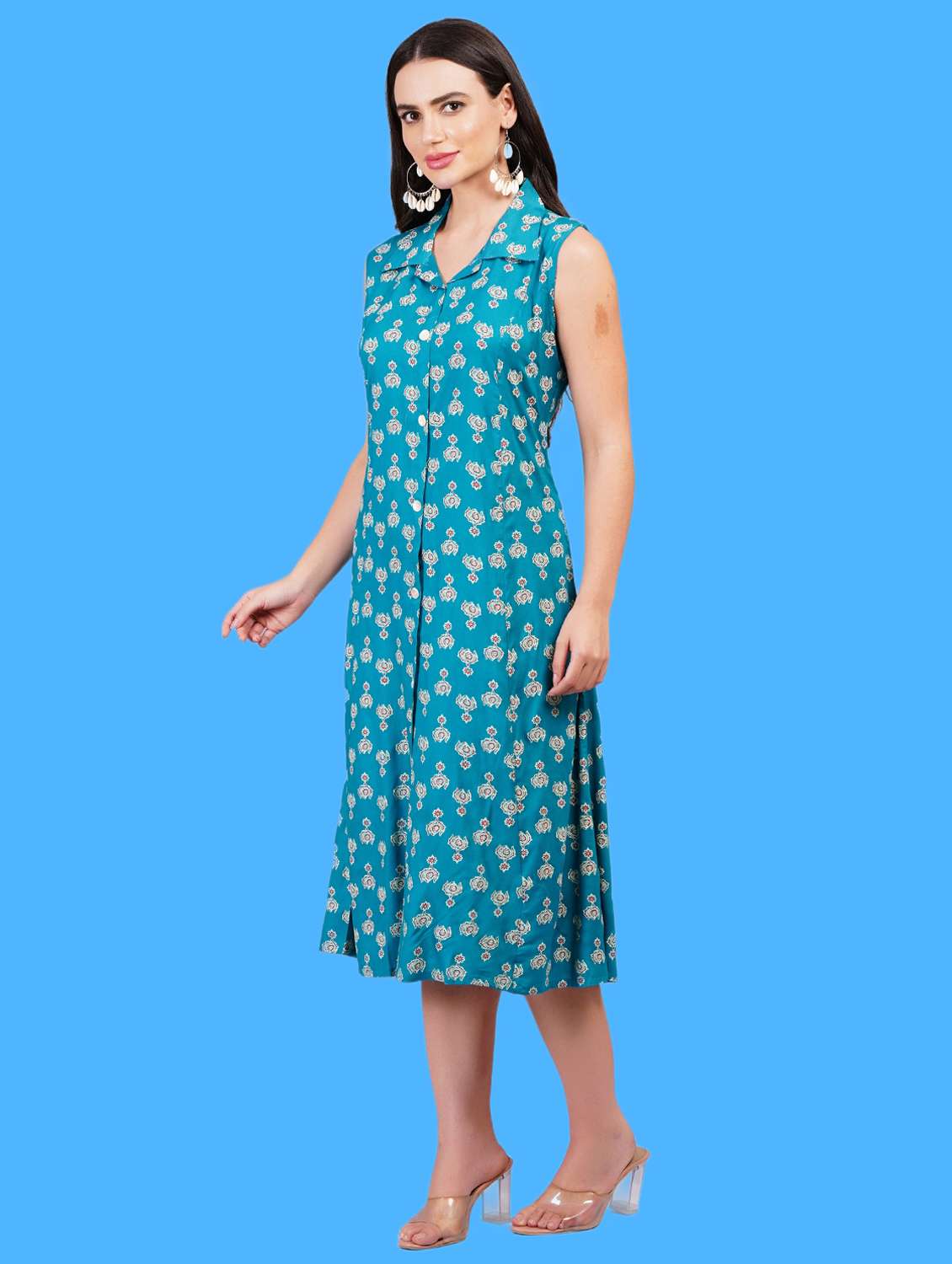 women printed sleeveless a-line dress - 21730996 - Standard Image - 2