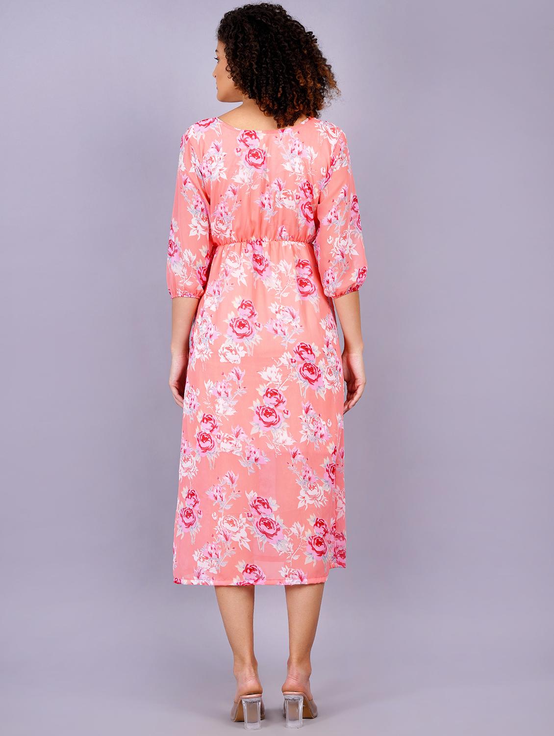 women floral print round neck a-line dress - 21731009 - Standard Image - 2