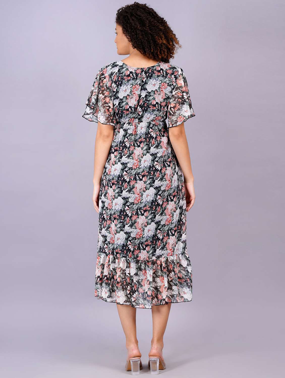 women floral print round neck tiered dress - 21731014 - Standard Image - 2