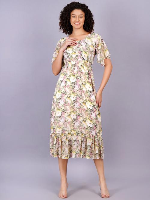 women floral print round neck tiered dress - 21731015 - Standard Image - 0