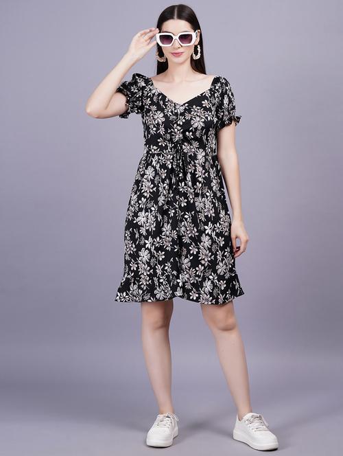 women floral print puff sleeves flared dress - 21731018 - Standard Image - 0