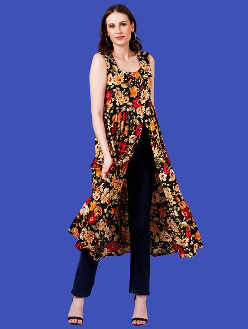 women floral printed round neck front slit kurta - 21731024 - Standard Image - 0