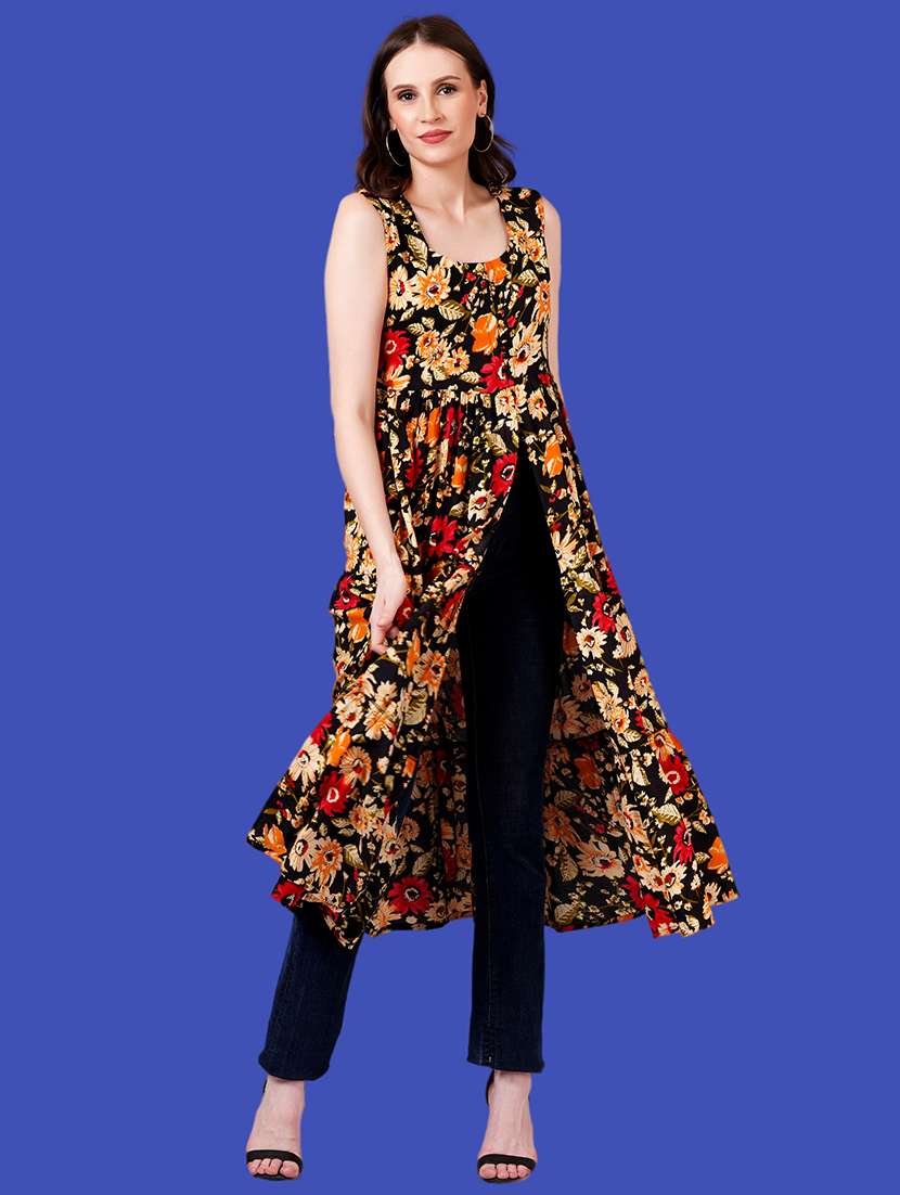 women floral printed round neck front slit kurta - 21731024 - Zoom Image - 0