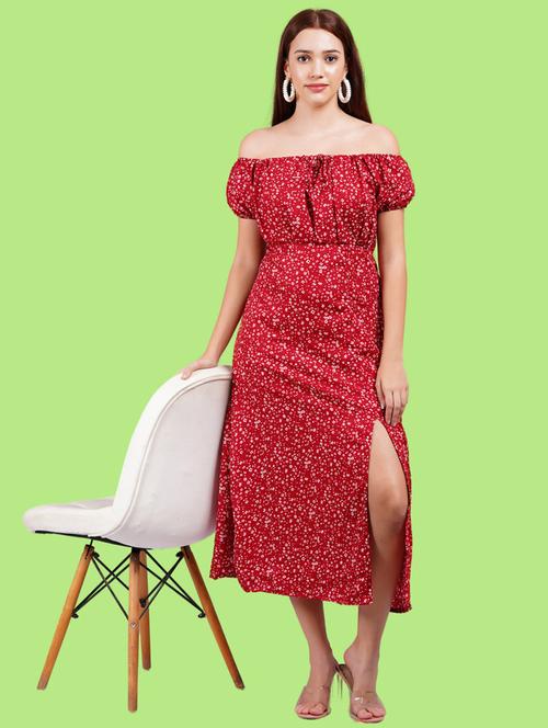 women printed off shoulder dress - 21731039 -  Standard Image - 0