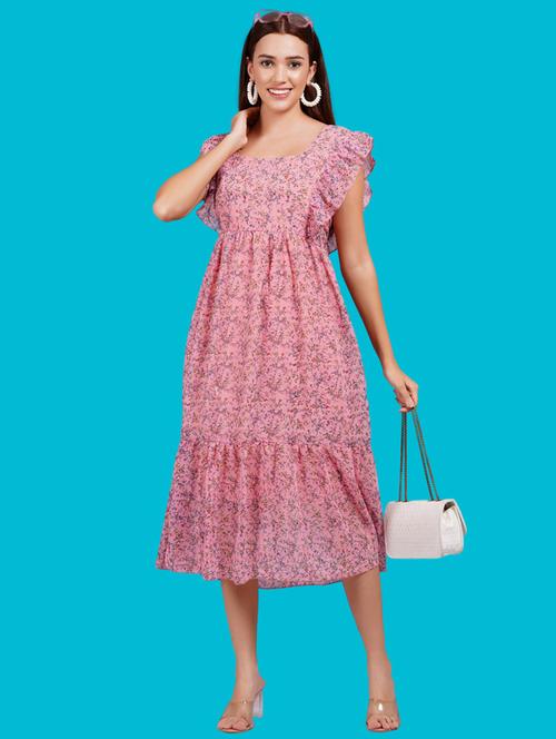 women printed ruffled sleeves tiered dress - 21731045 - Standard Image - 0