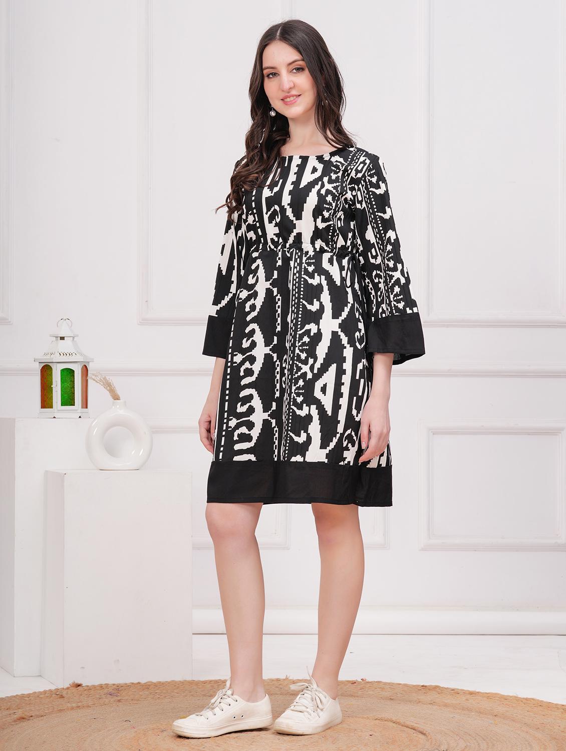 women printed bell sleeves a-line dress - 21731073 - Standard Image - 2