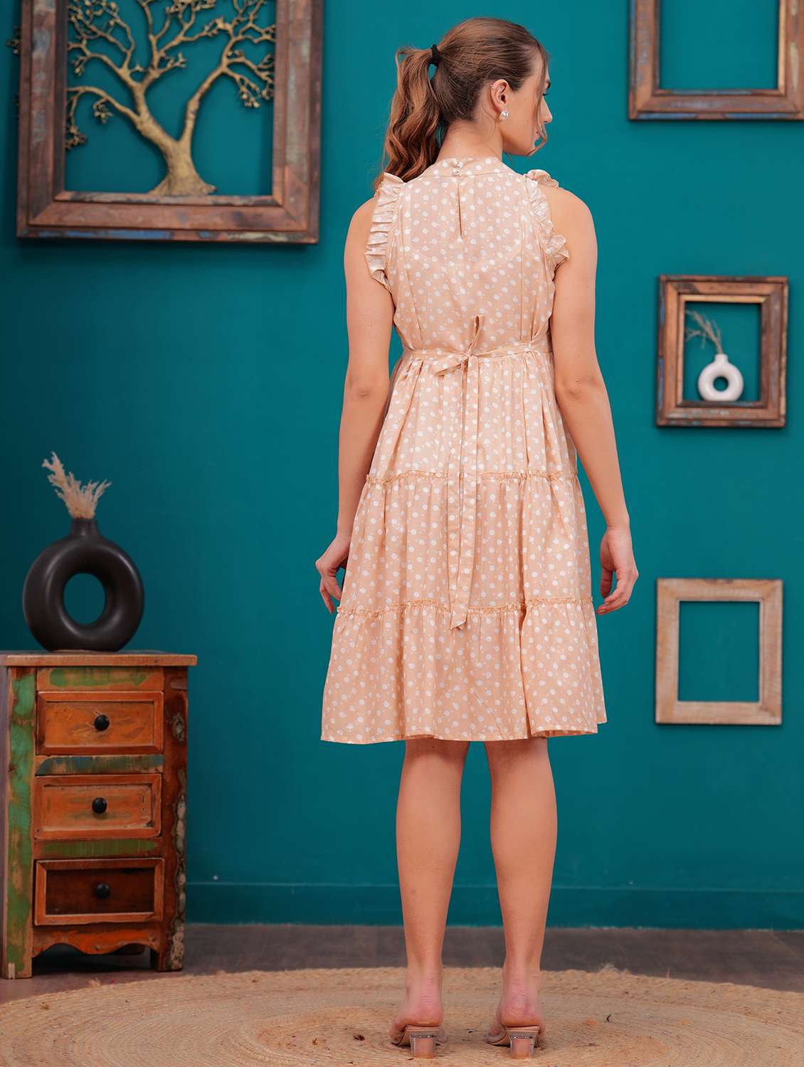 women polka doted sleeves tiered dress - 21731088 - Standard Image - 2