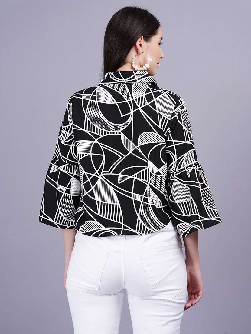 women printed bell sleeves flared top - 21731116 -  Standard Image - 2