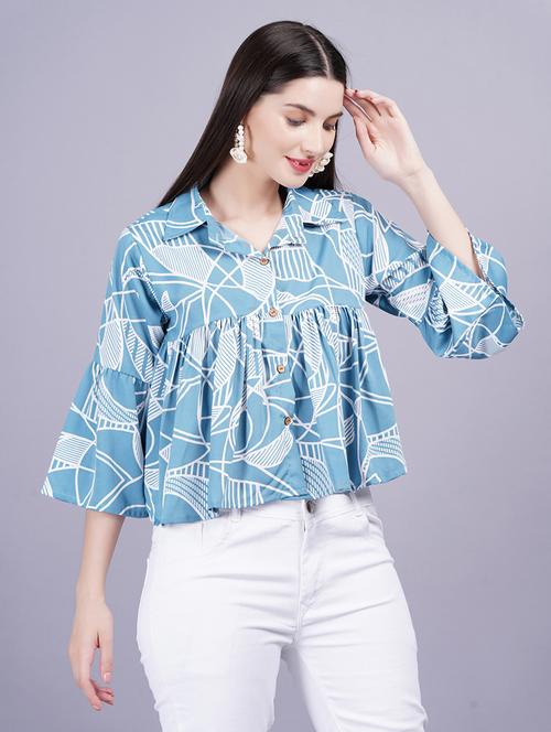 women printed bell sleeves flared top - 21731119 - Standard Image - 0