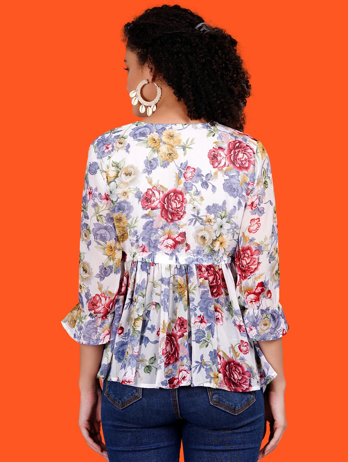 women floral print overlap neck peplum top - 21731135 - Standard Image - 2