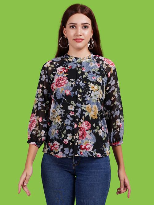 women floral print puff sleeves regular top - 21731136 -  Standard Image - 0