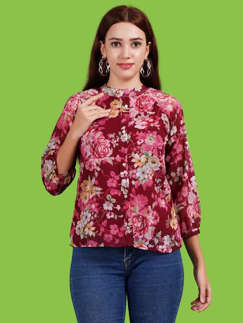 women floral print puff sleeves regular top - 21731137 - Standard Image - 0