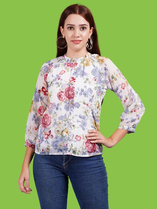 women floral print puff sleeves regular top - 21731140 -  Standard Image - 0