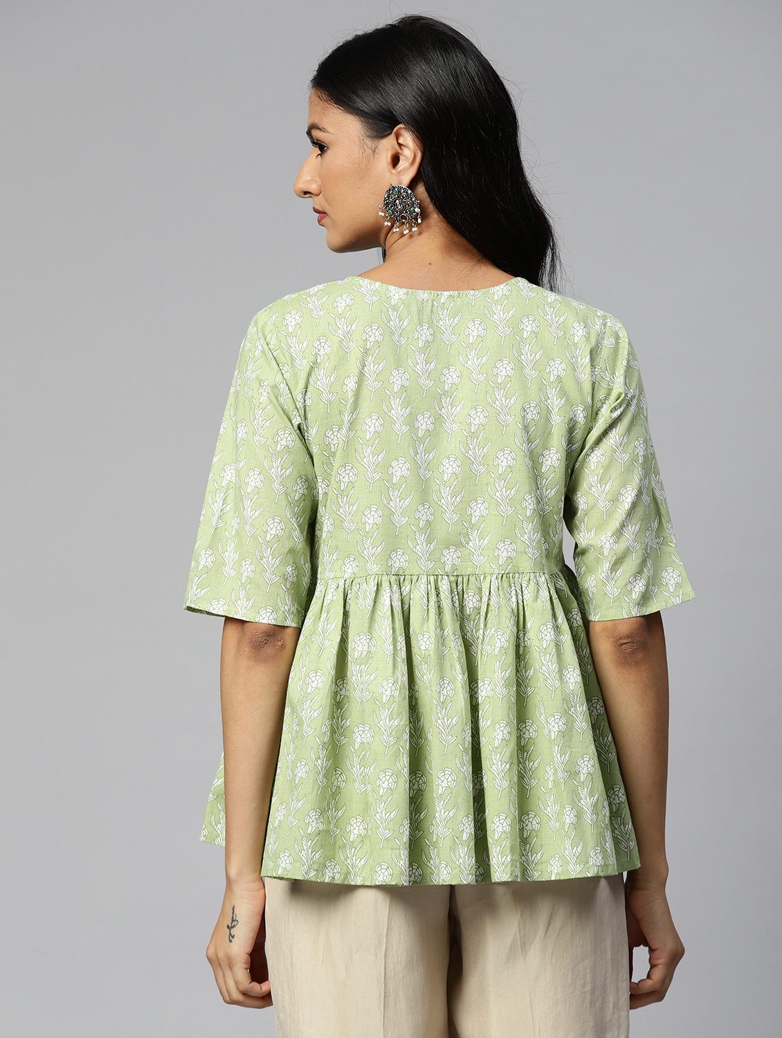 women round neck printed peplum top - 21731154 - Standard Image - 2