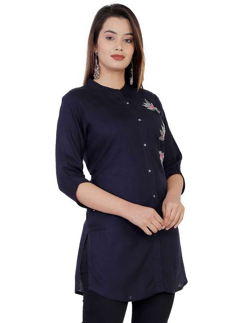 women mandarin neck embellished straight kurti  - 21731173 -  Standard Image - 0