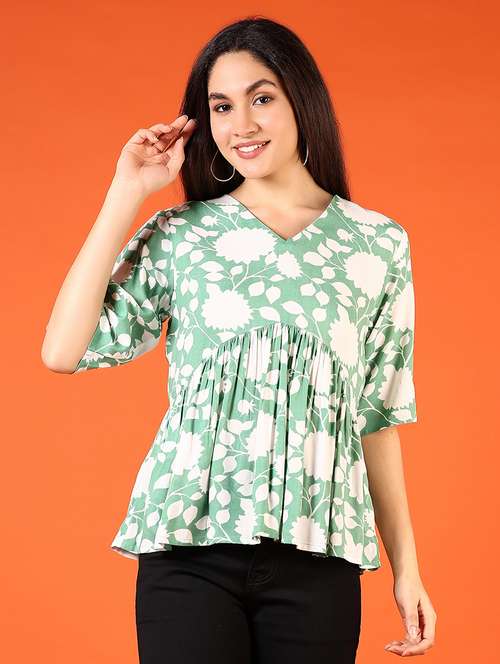 women v-neck printed peplum top - 21731200 - Standard Image - 0