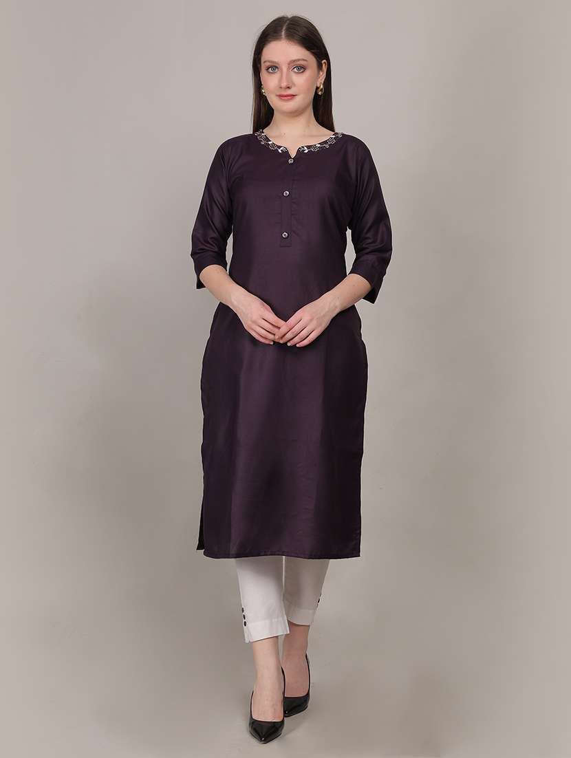 women embellished three quarter sleeve straight kurta