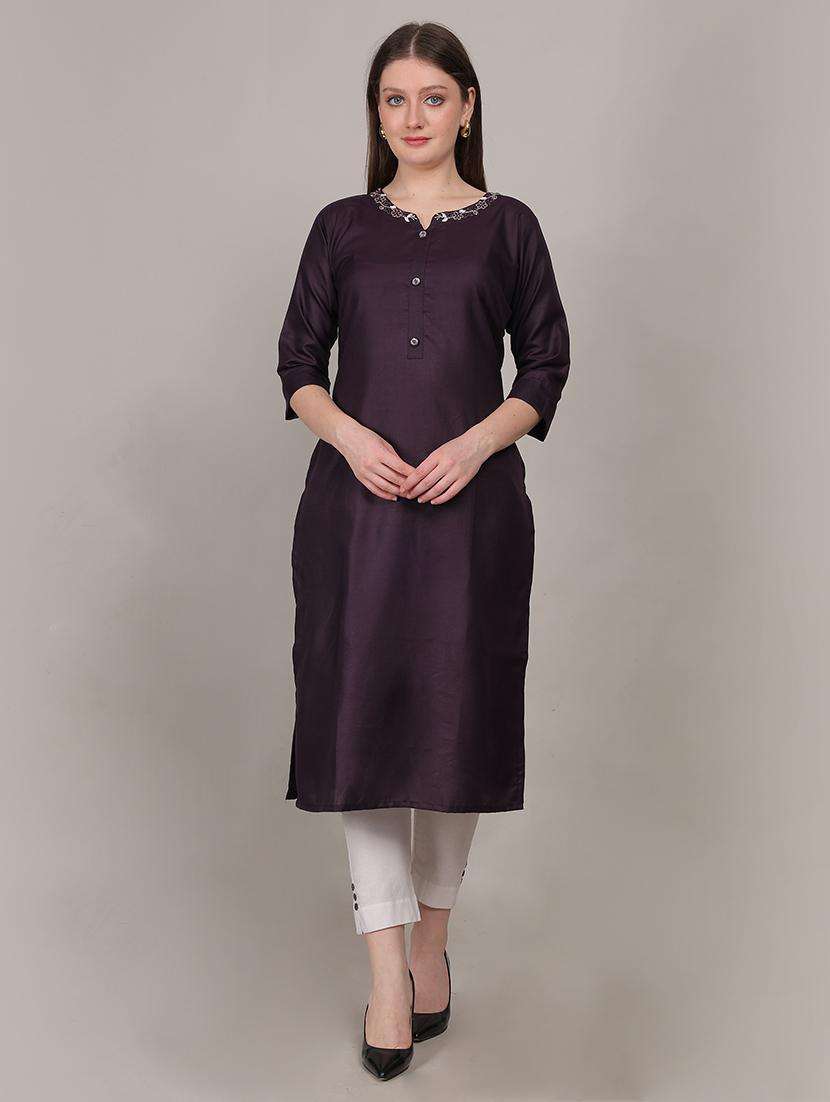 women embellished three quarter sleeve straight kurta - 21731213 -  Standard Image - 2