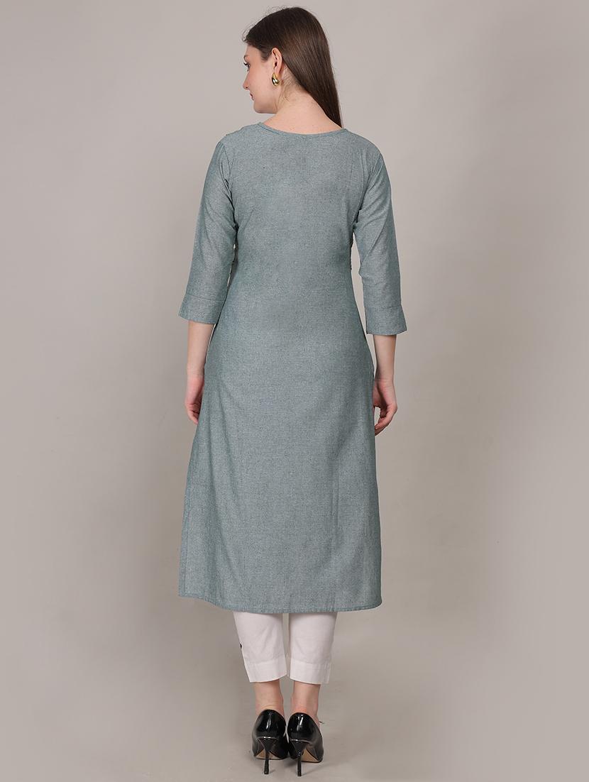 women embroidered three quarter sleeve straight kurta - 21731215 - Standard Image - 2