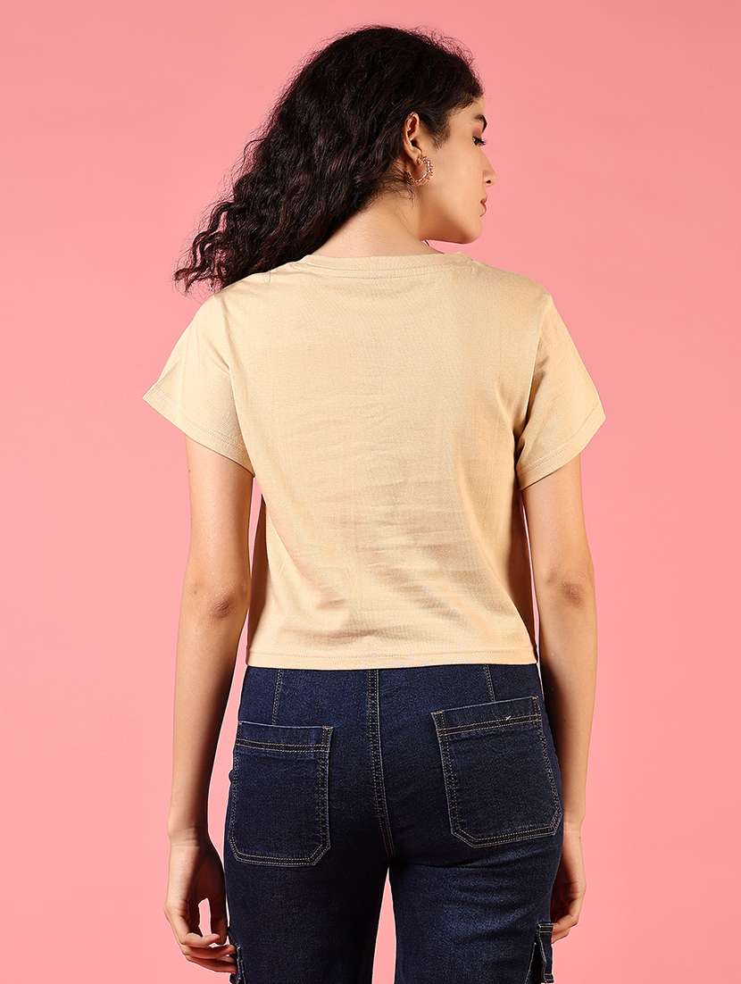 women round neck chest print crop t-shirt - 21731278 -  Standard Image - 2