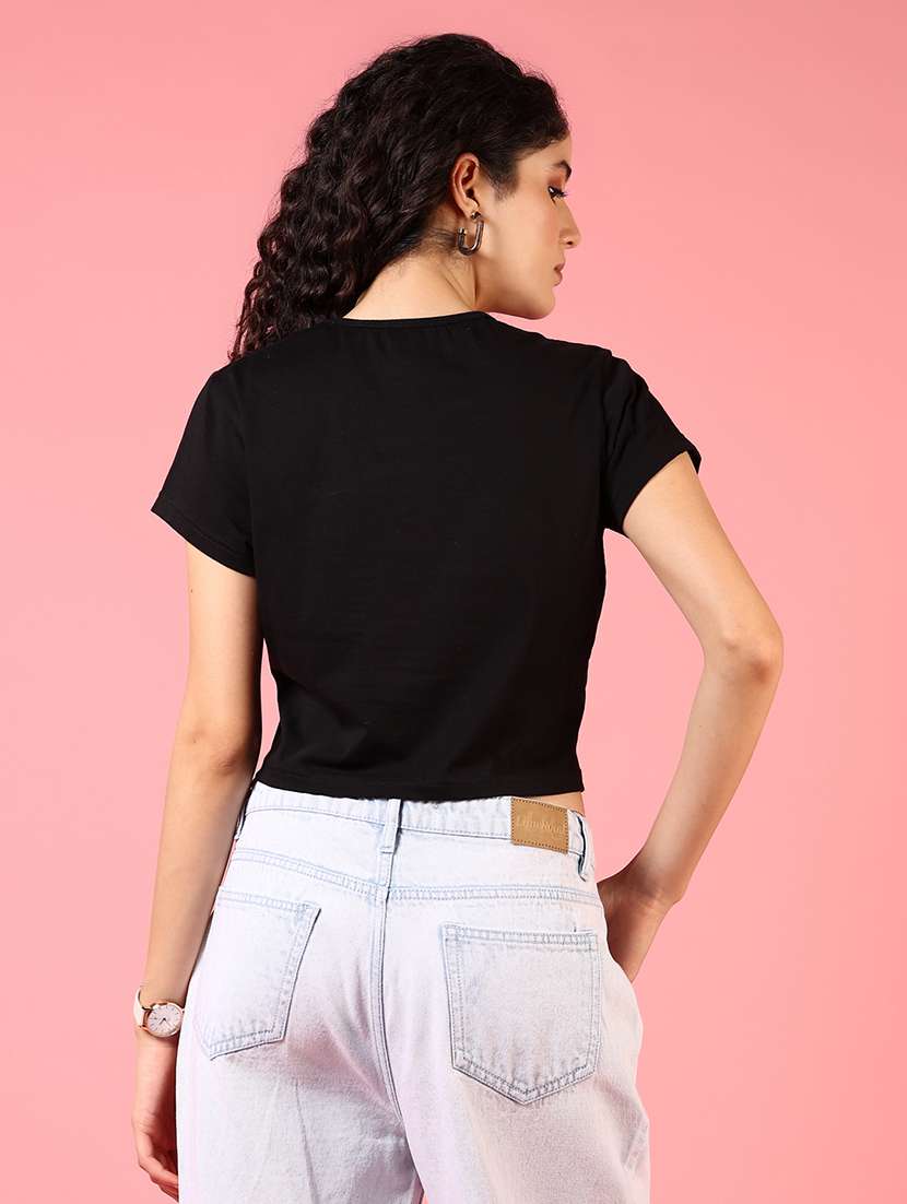 Women Short Sleeves Solid Crop Top - 21731281 -  Standard Image - 2