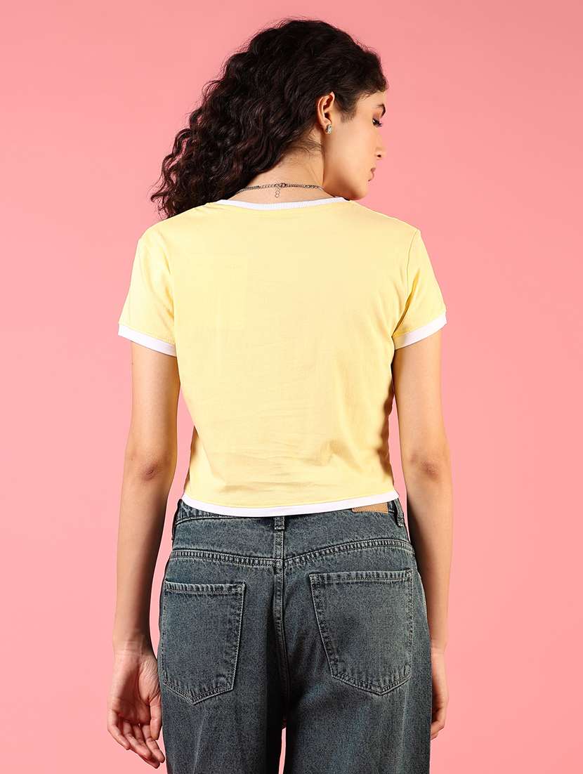 women round neck chest print crop t-shirt - 21731282 -  Standard Image - 2