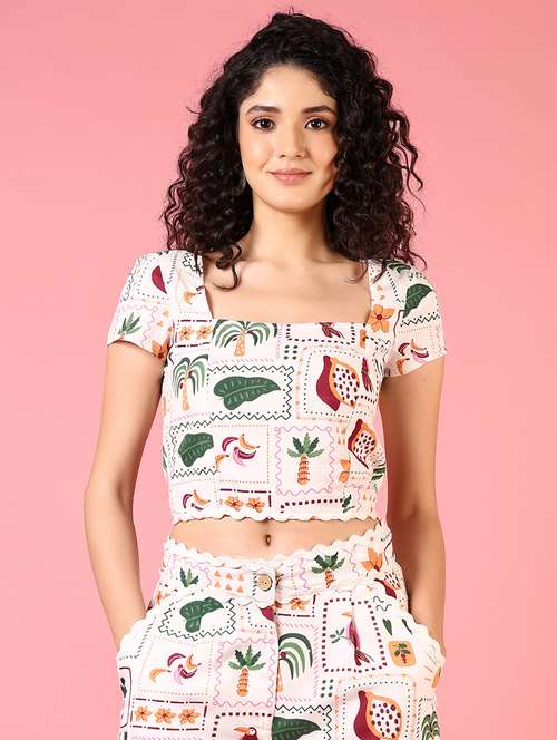 women square neck printed crop top - 21731290 -  Standard Image - 0