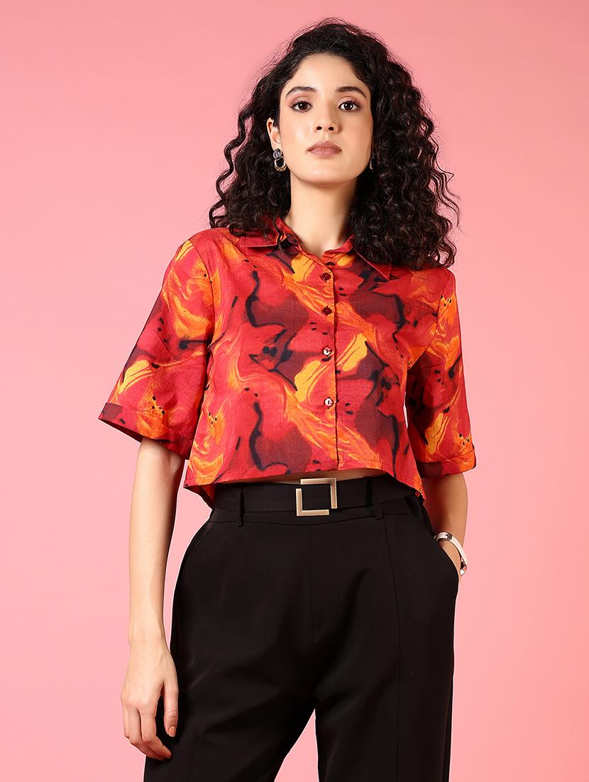 women short sleeves printed crop shirt - 21731294 -  Zoom Image - 0