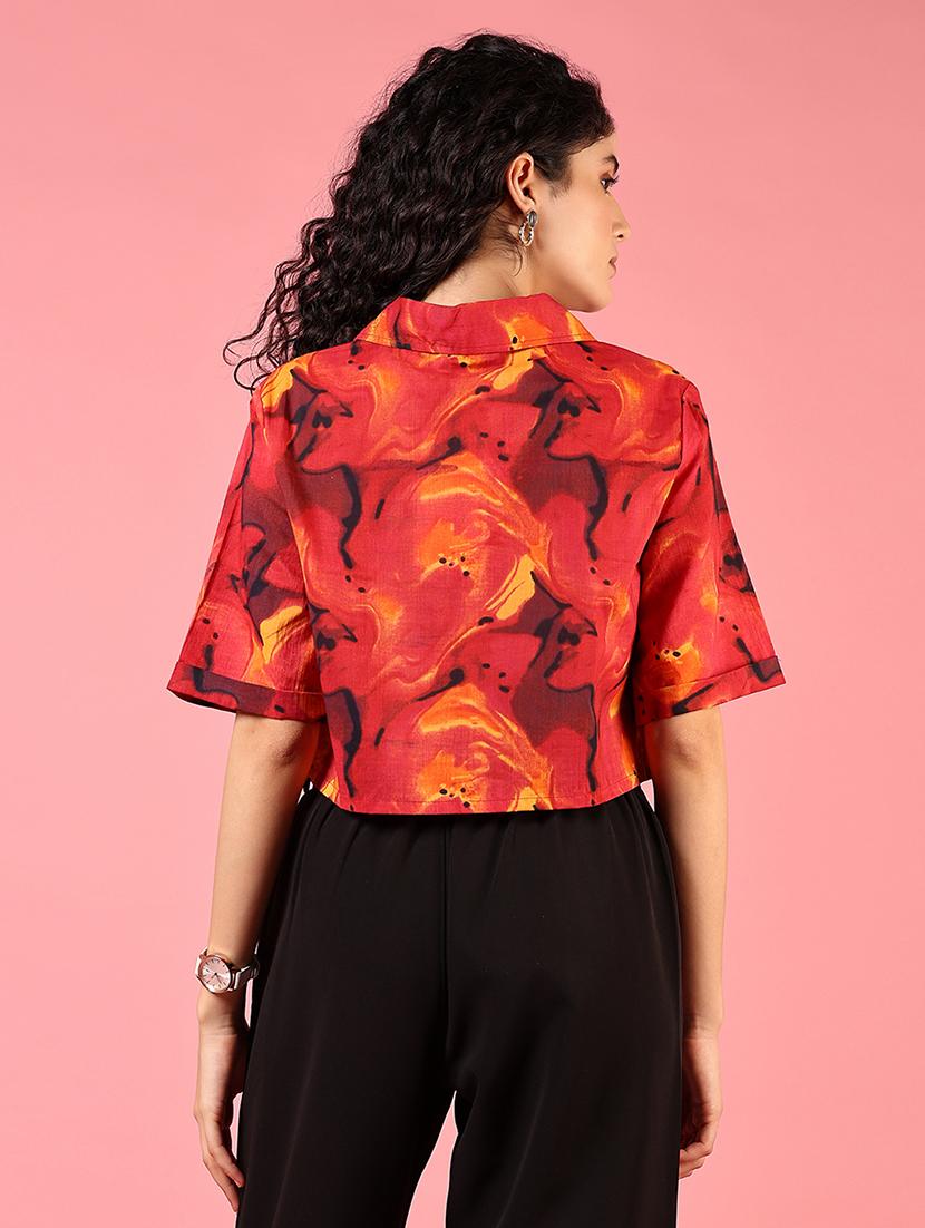 women short sleeves printed crop shirt - 21731294 - Standard Image - 2